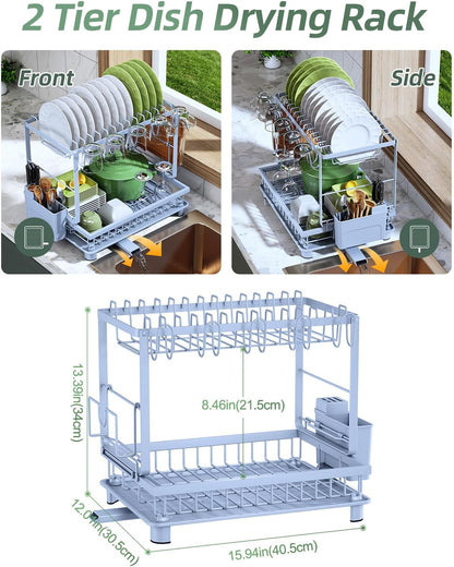 Nfnoyp Escurridor de platos de 2 niveles para encimera de cocina, a...