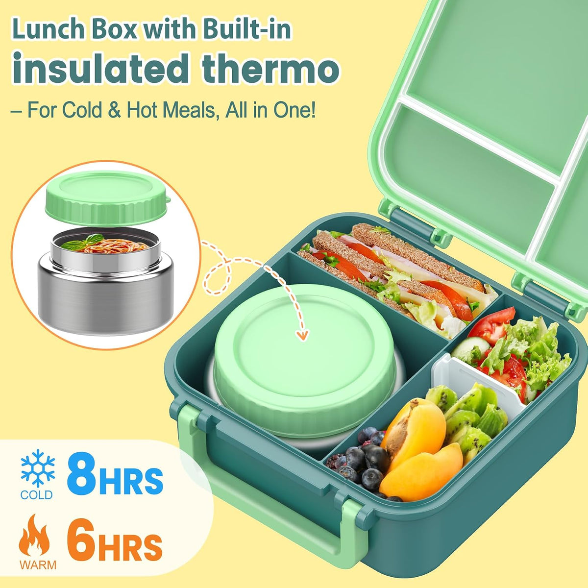 Lonchera Bento para niños con termo de 9 onzas, recipientes de almu...