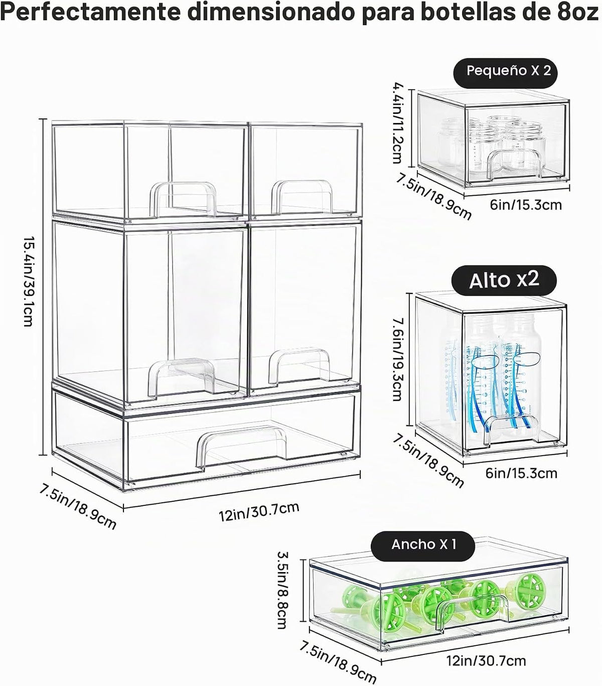 Vtopmart Juego de 5 cajones de almacenamiento apilables transparent...