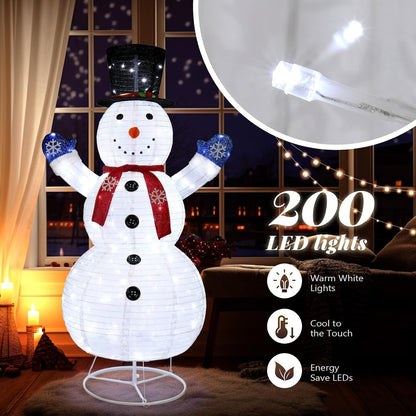 VINGLI Muñeco de nieve iluminado de 6 pies, 200 luces LED blancas c...