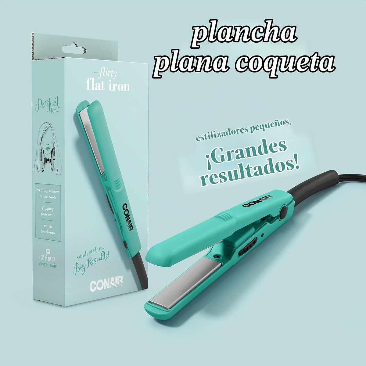 Conair MiniPro Alisador de cerámica, paquete de de 1, Negro