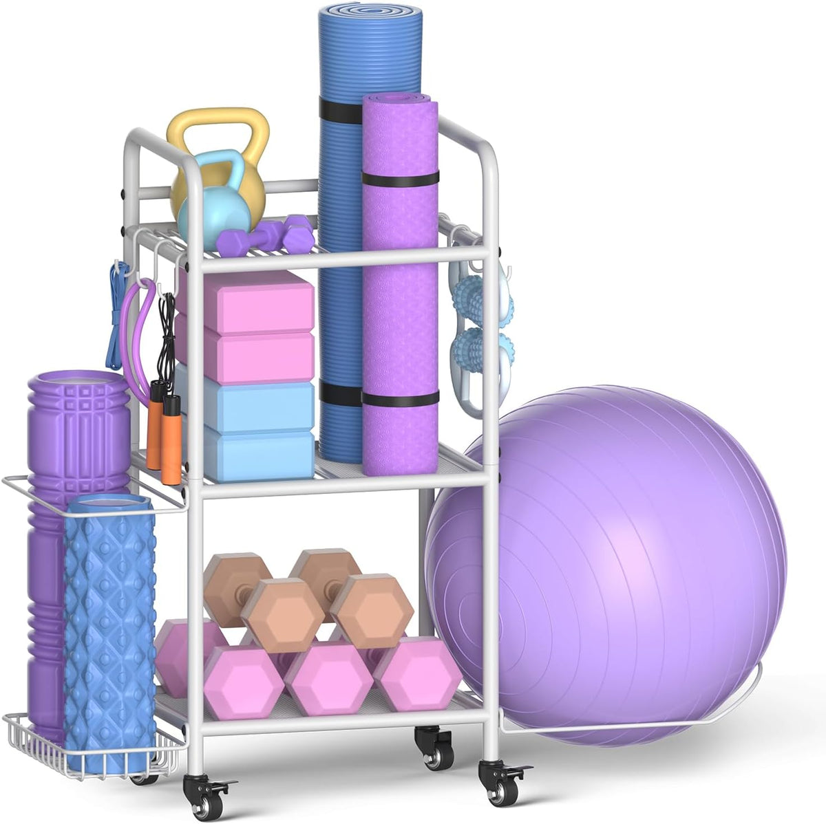 Estante de almacenamiento para gimnasio en casa, organizador de alm...
