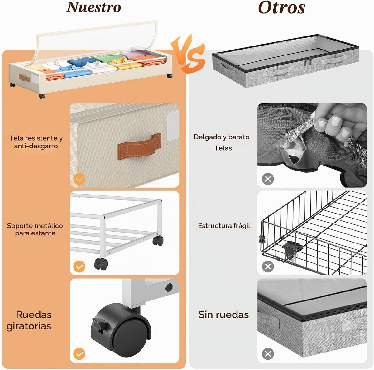 Yecaye Almacenamiento debajo de la cama con ruedas, paquete de 2, c...