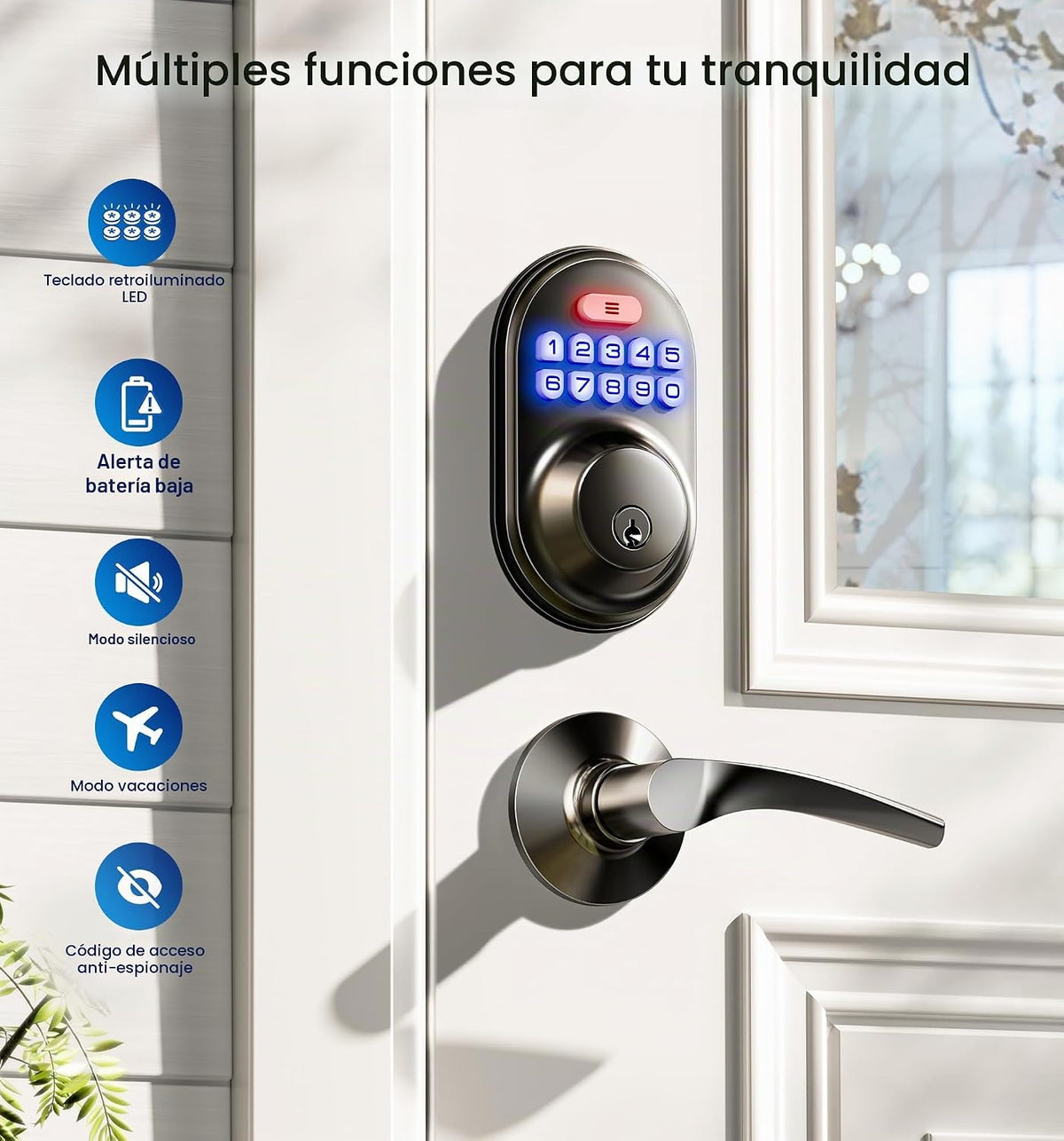 Veise RZ-C Cerradura de puerta de entrada sin llave con 2 manijas d...
