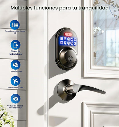 Veise RZ-C Cerradura de puerta de entrada sin llave con 2 manijas d...