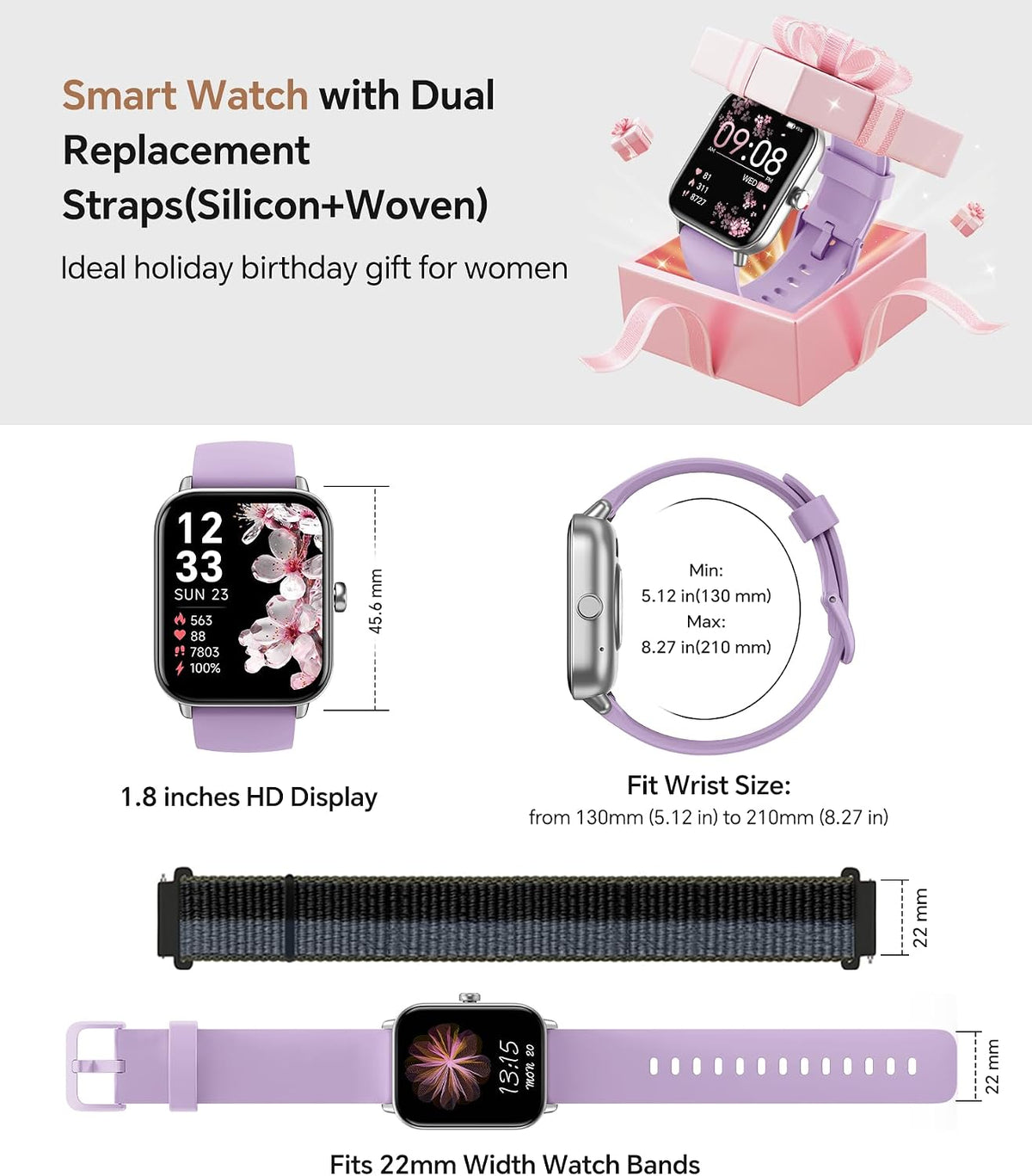 Reloj inteligente para mujeres\/hombres, llamadas Bluetooth, Alexa...