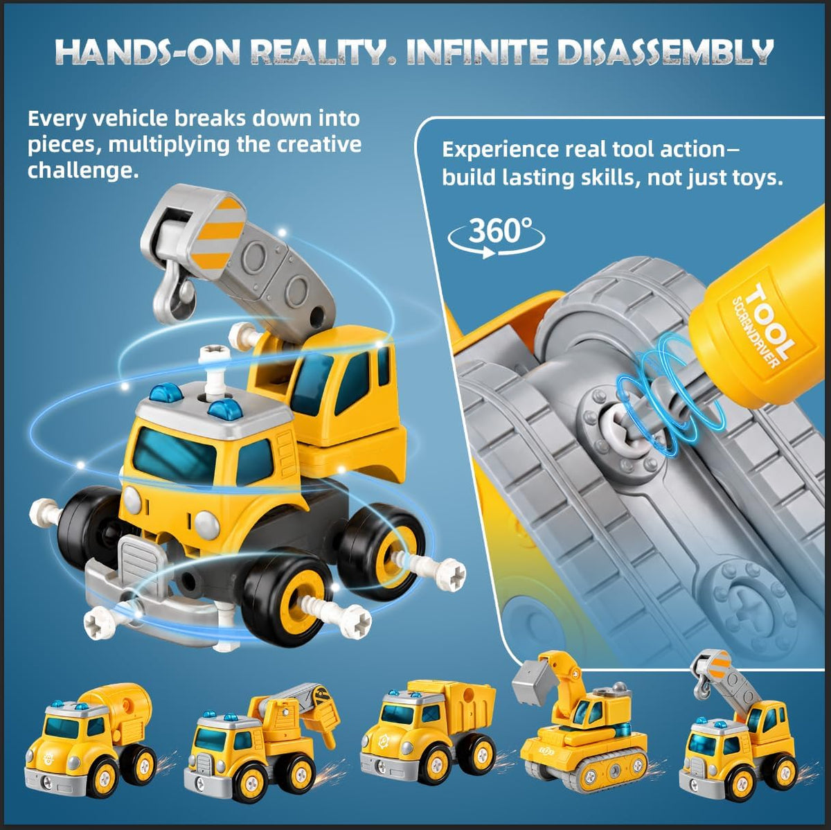 Construction Hero - Robot transformador 5 en 1 y camión de juguete...