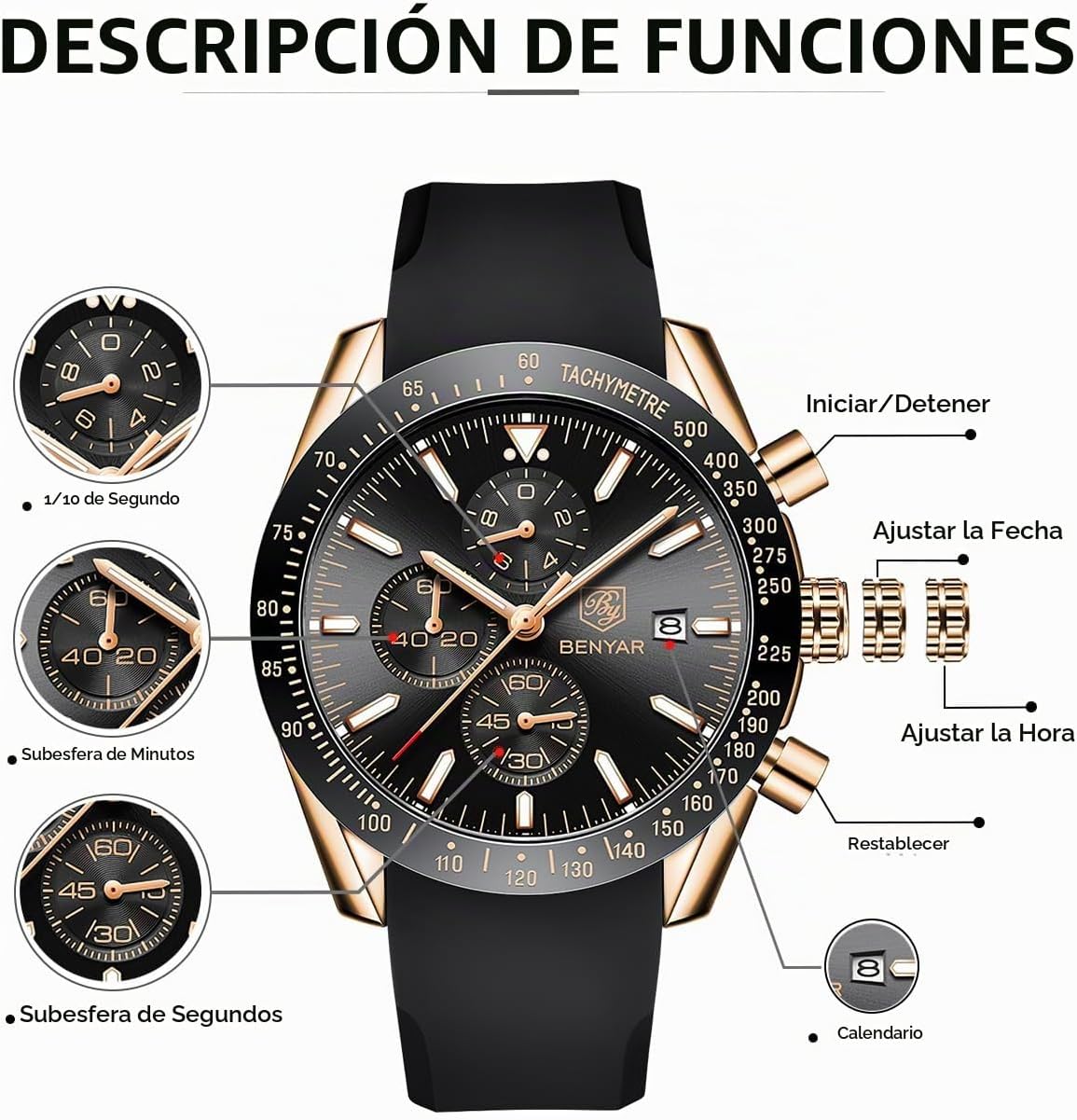 BENYAR Reloj para hombre analógico cronógrafo de cuarzo, impermeabl...