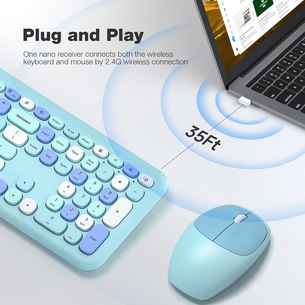 MOFII Combo de teclado inalámbrico y mouse silencioso, delgado y co...