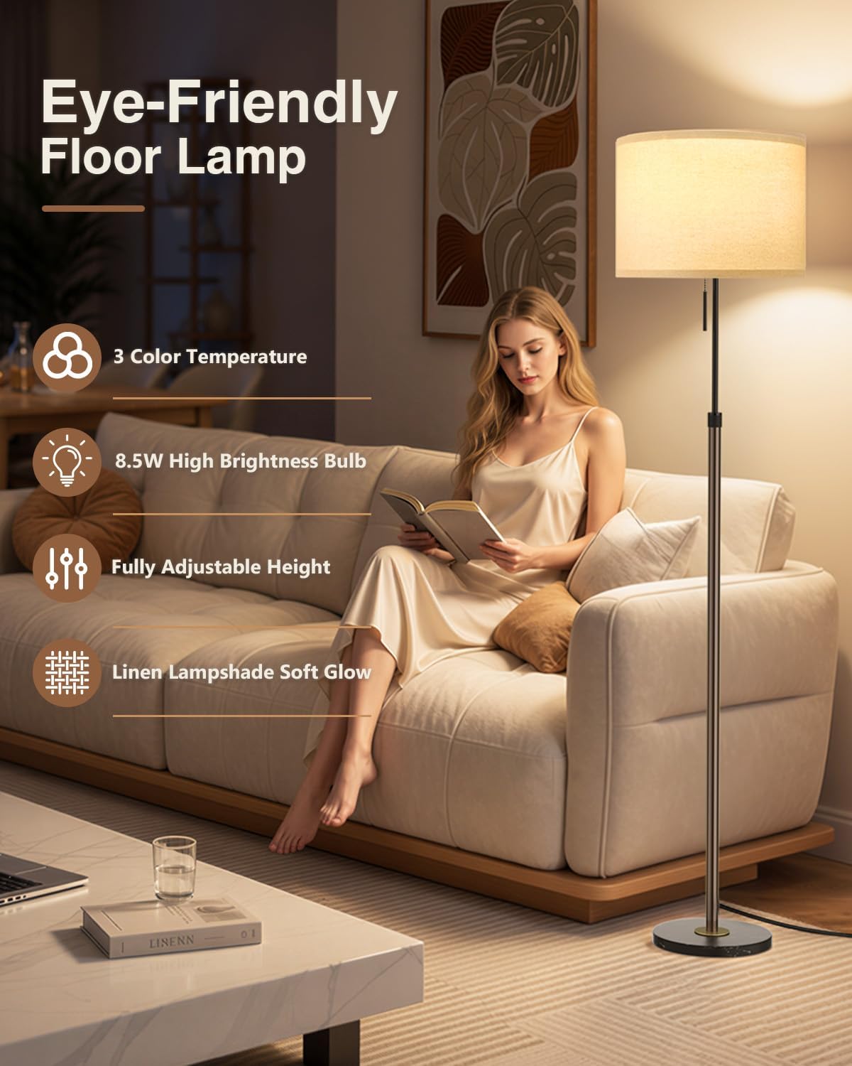 Ambimall Lámpara de pie moderna de altura ajustable, marrón y negro...