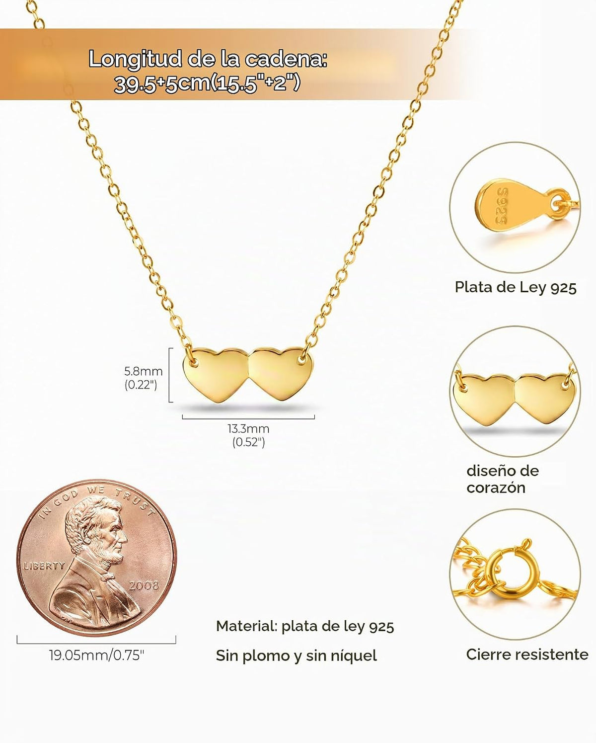 LOVECOM Collar de plata de ley S925 con corazón para mujer, delicad...