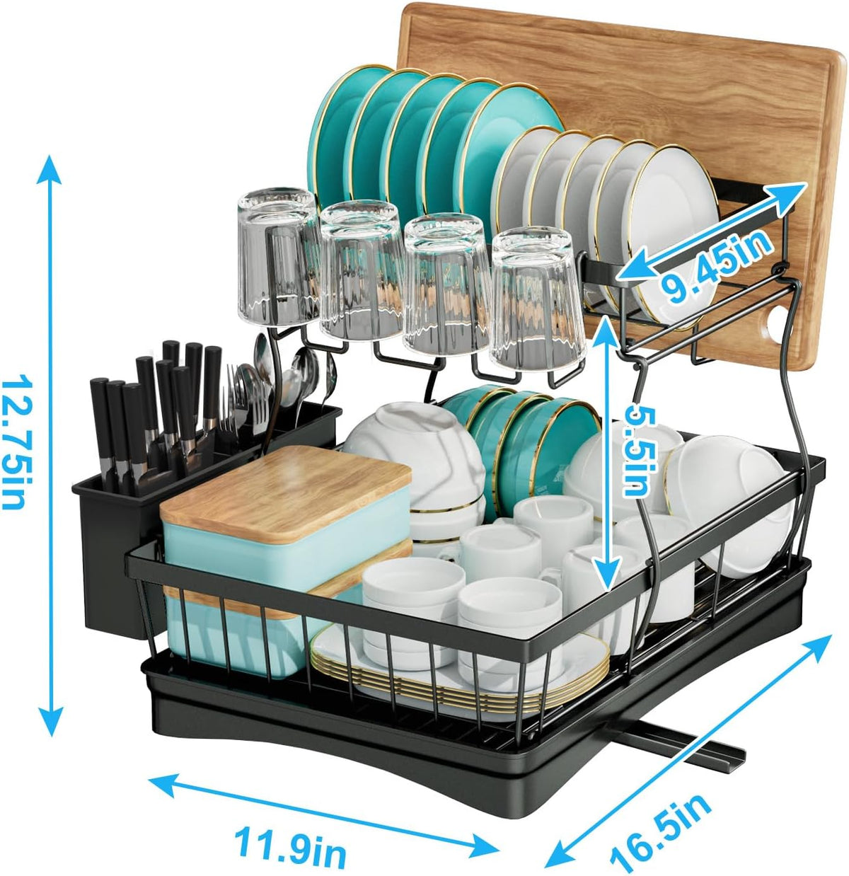 7 code Escurridor de platos grande para encimera de cocina, organiz...