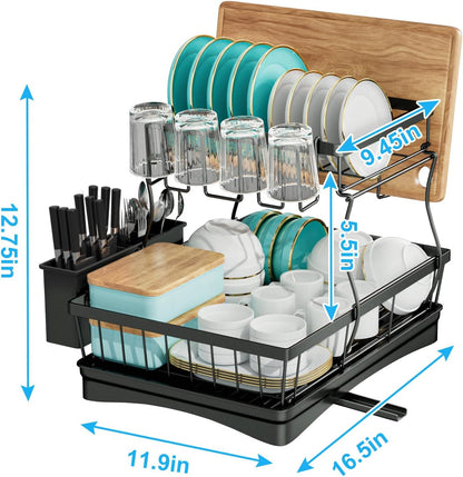 7 code Escurridor de platos grande para encimera de cocina, organiz...