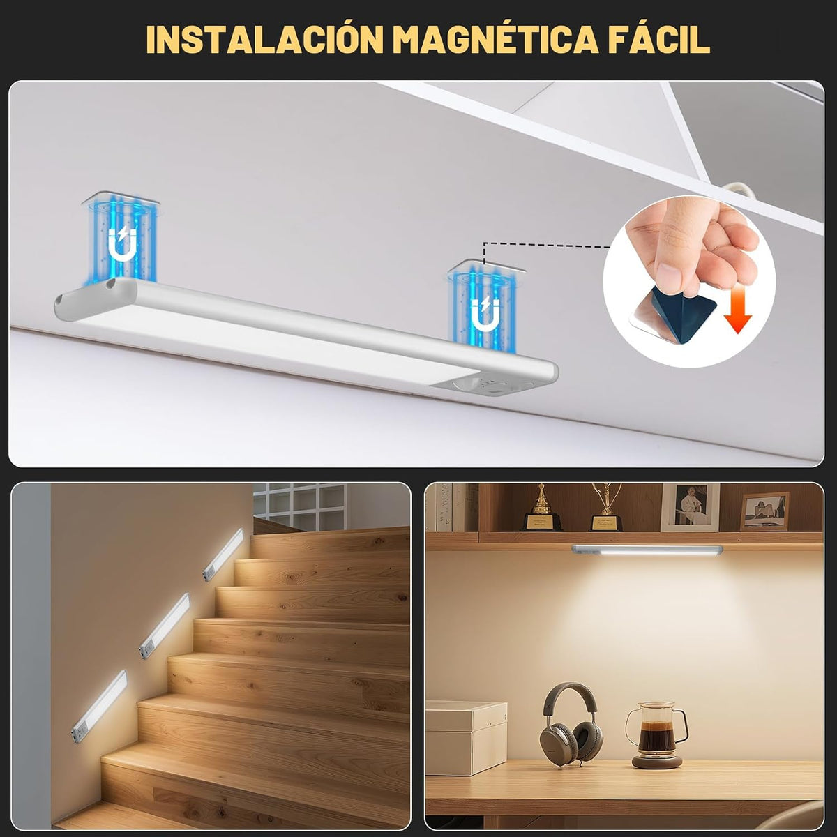 Iluminación inalámbrica para debajo del gabinete, luz con sensor de...