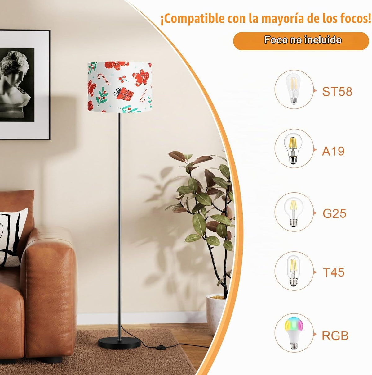 Ambimall Lámpara de pie moderna de 60 pulgadas con pantalla, lámpar...
