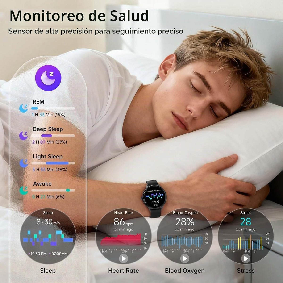 Reloj inteligente para mujeres y hombres, 1.27 pulgadas HD AMOLED e...