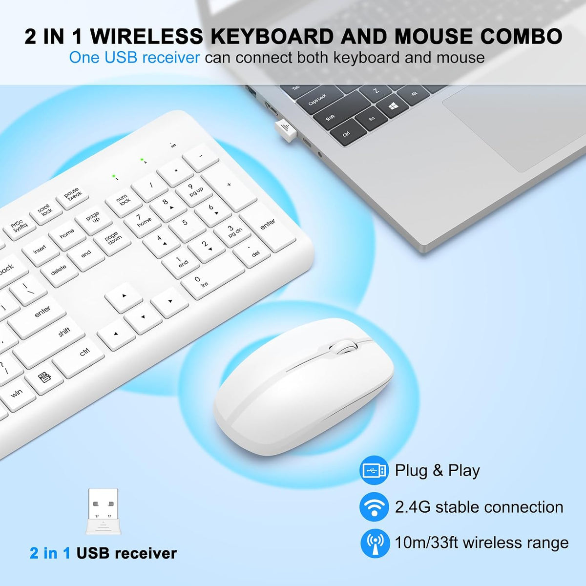 Combo de Teclado y Ratón Inalámbricos, Teclado y Ratón Ergonómicos...