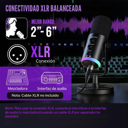 Micrófono dinámico, USB-C\/XLR para grabación de podcasts, grabació...