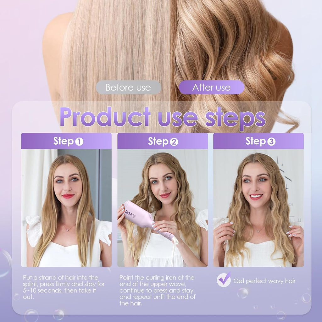 NOVUS Rizador de pelo ondulado antiquemaduras, rizador de pelo ondu...