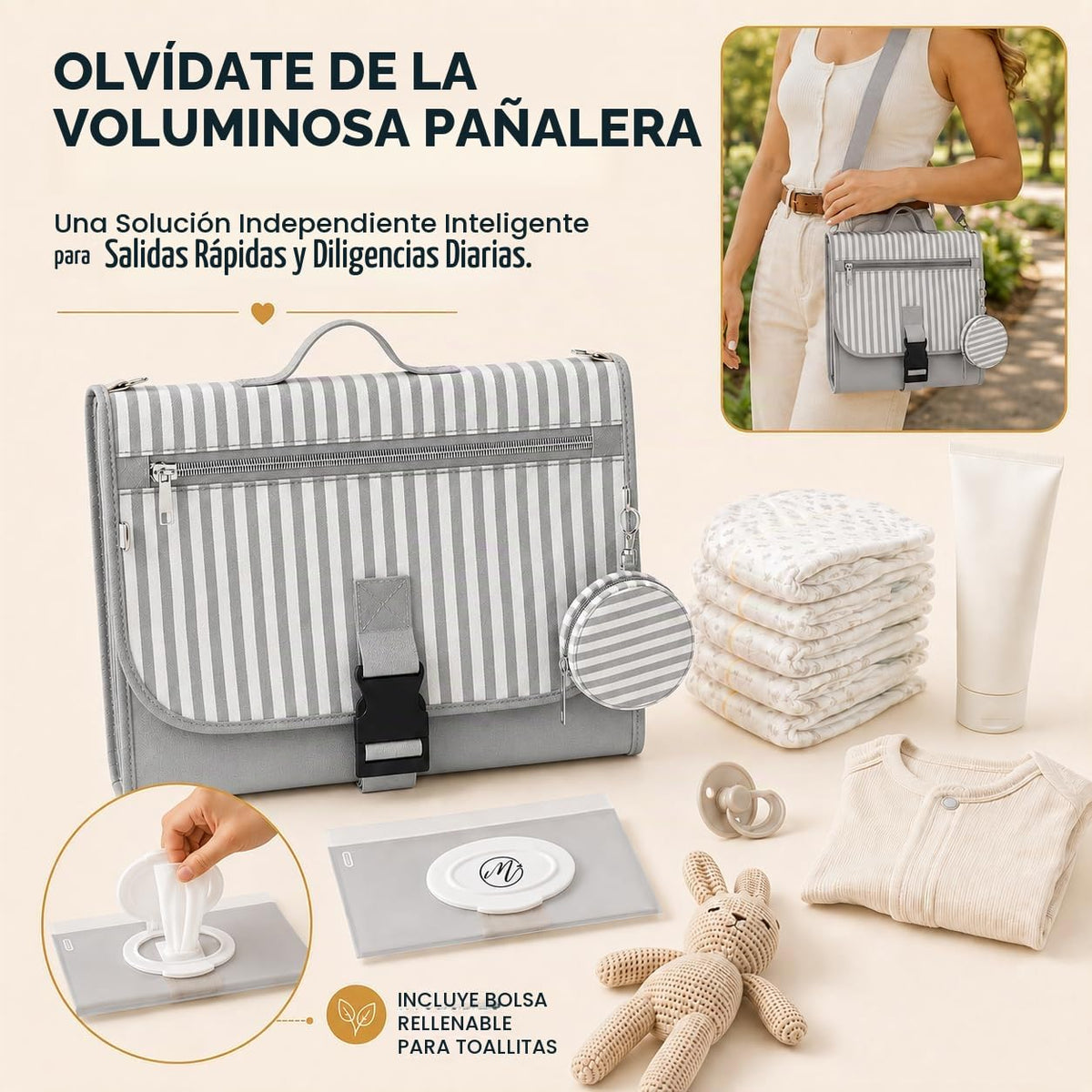 Cambiador de pañales portátil, grande, impermeable, cambiador de vi...