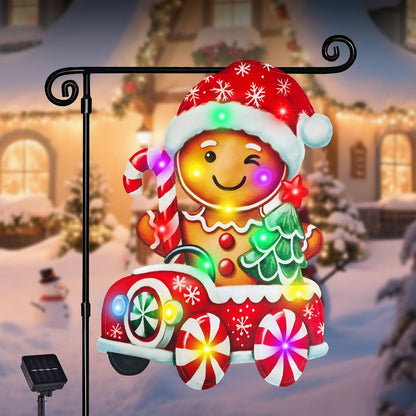 Bandera de jardín de Navidad iluminada para exteriores, 8 modos LED...