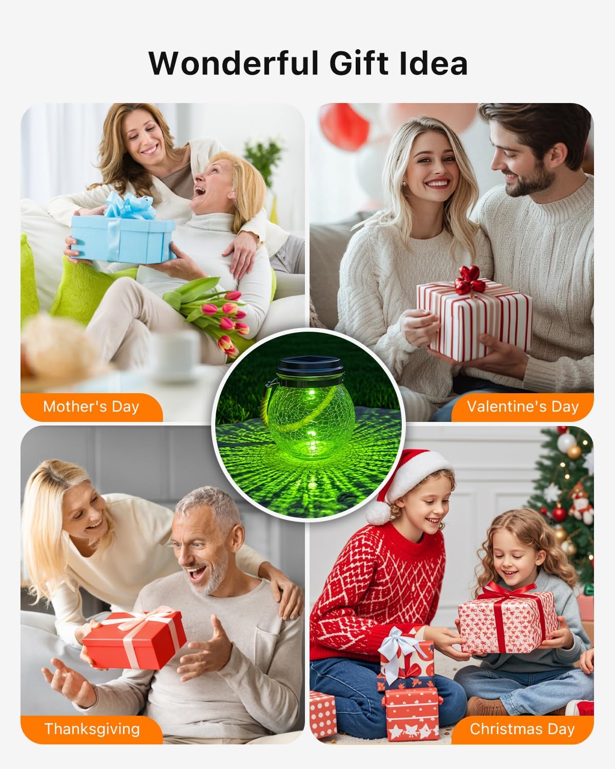 Paquete de 6 faroles solares de vidrio agrietado para colgar con 1...