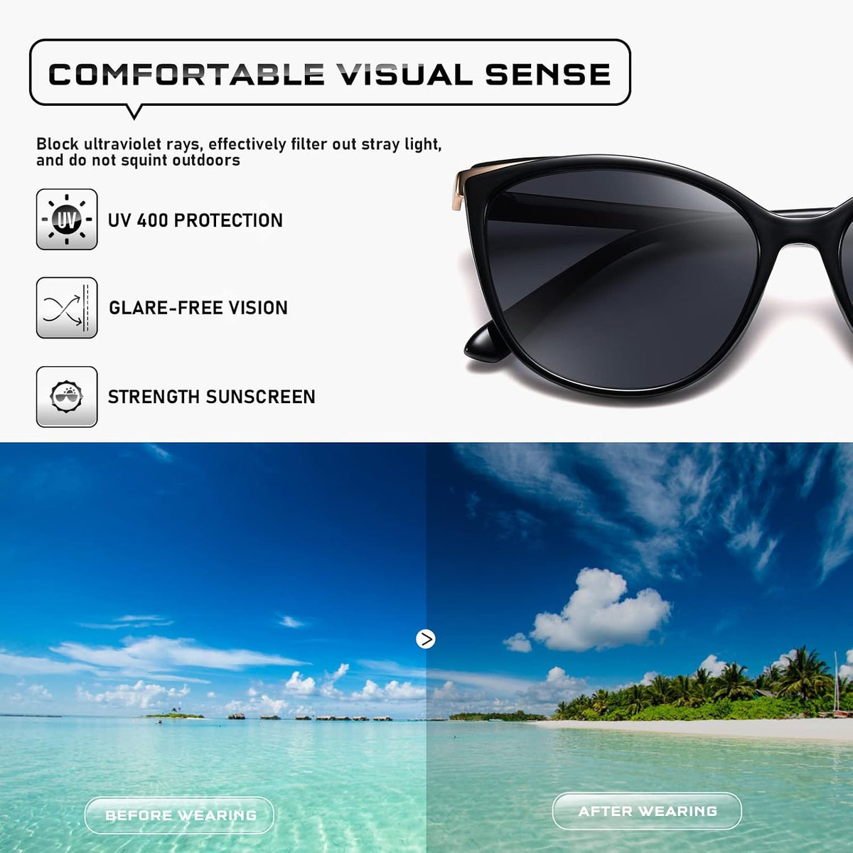 Colrea Gafas de Sol Modernas con Forma de Ojo de Gato para Mujer, E...