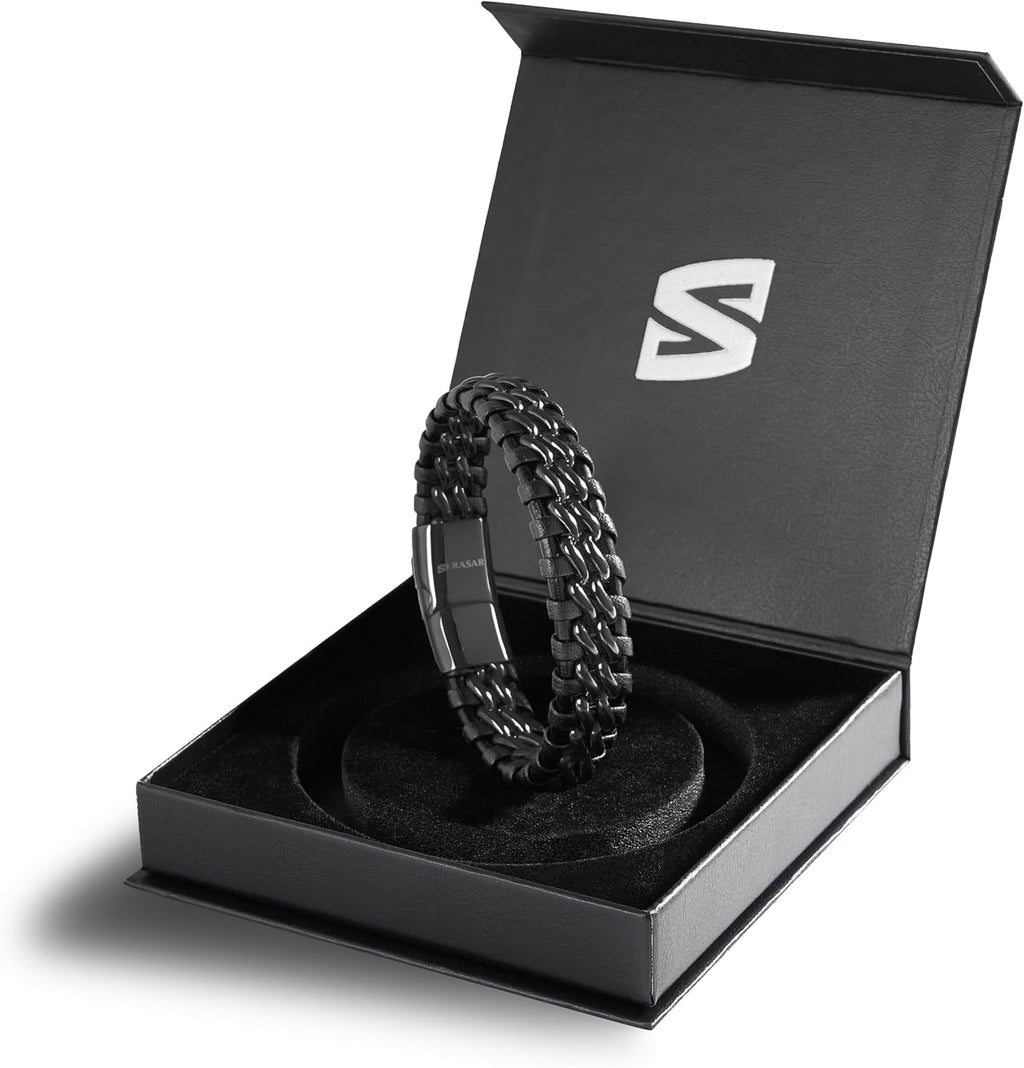 SERASAR | Pulsera de cuero genuino de primera calidad [acero] para...