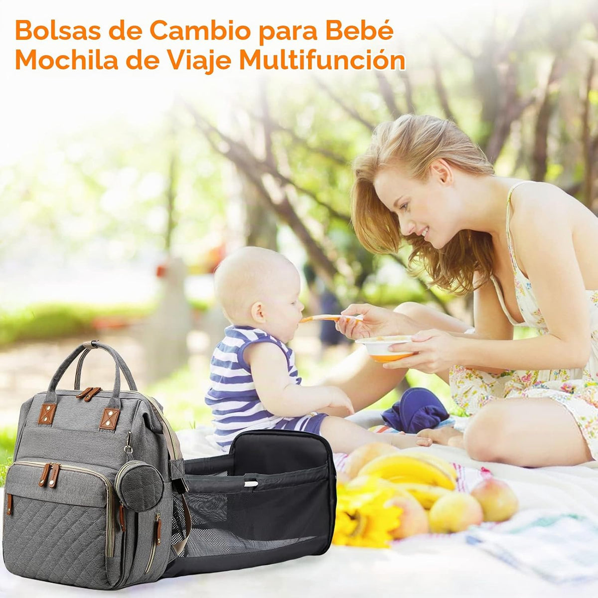 Bolsa de pañales con cambiador, mochila para bebé con cambiador ple...