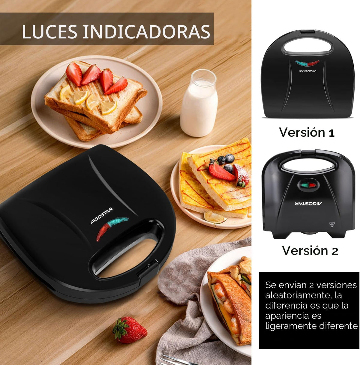 Aigostar Tostadora de Sándwich con Superficie de Parrilla Profunda...