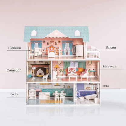 ROBOTIME Casa de muñecas de madera para niños de 3, 4, 5, 6 años, c...