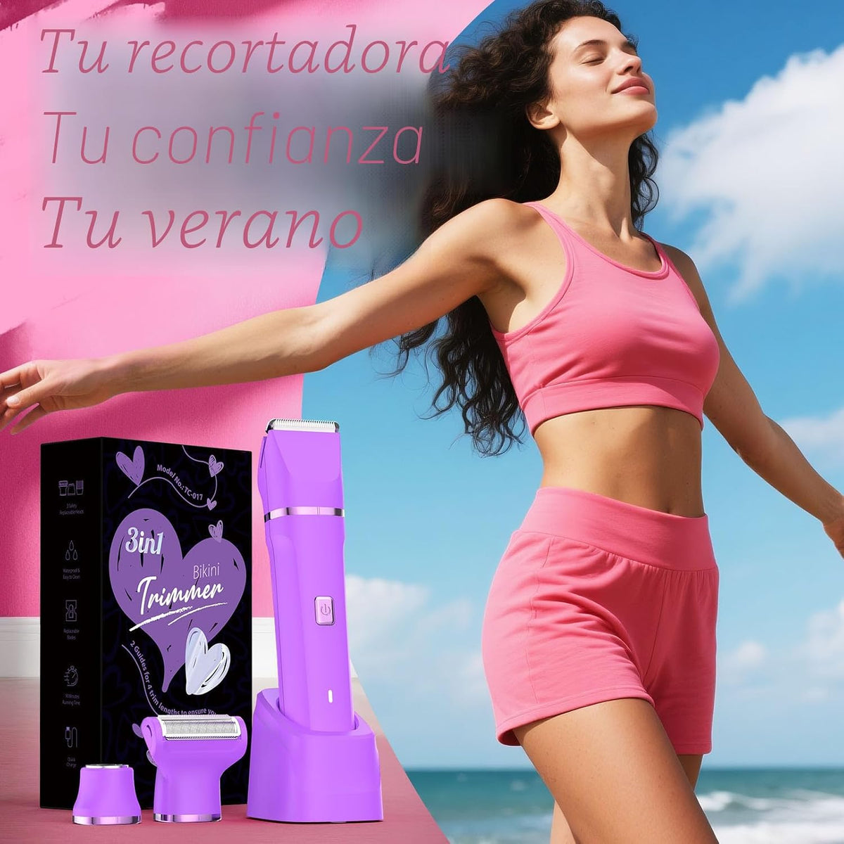 Risina Recortadora de bikini 3 en 1 para mujer, esenciales de vacac...