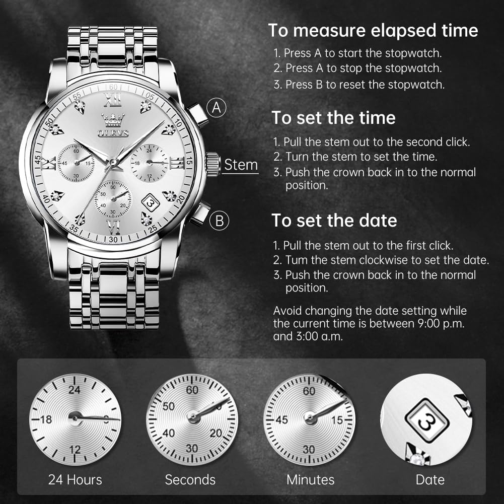 OLEVS Relojes para hombre Relojes de cronógrafo de fácil lectura lu...