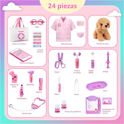Meland Doctor Kit con cachorro para niñas, juguete de simulación re...