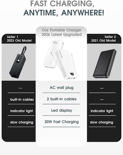 citicr Cargador portátil 20000mAh PD20W con cables incorporados y e...