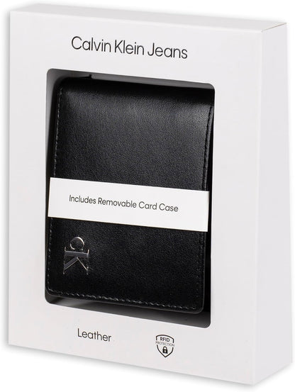 Calvin Klein Billetera plegable minimalista de cuero RFID para homb...