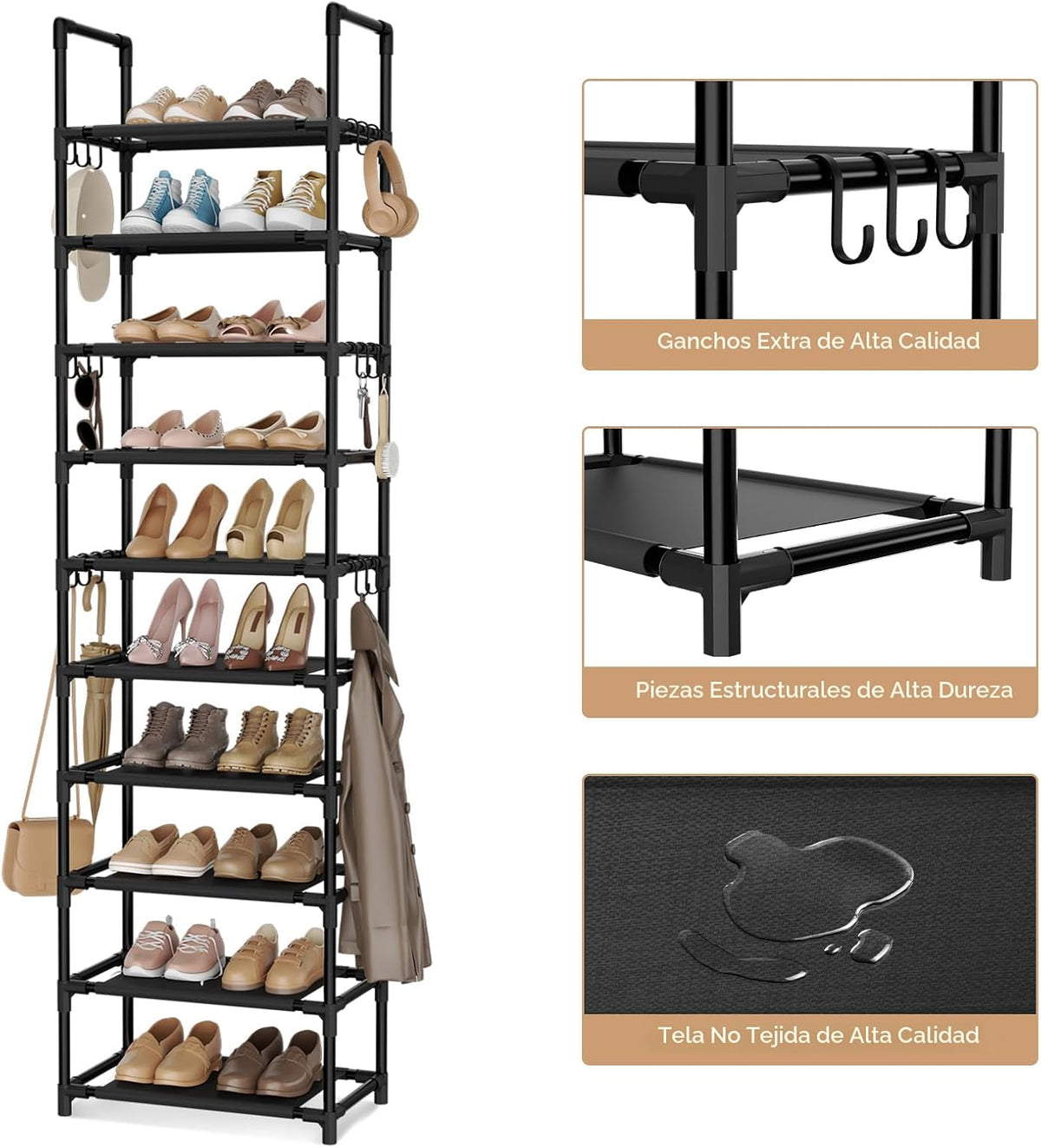 VTRIN - Estantería alta de 10 niveles para zapatos, con capacidad p...