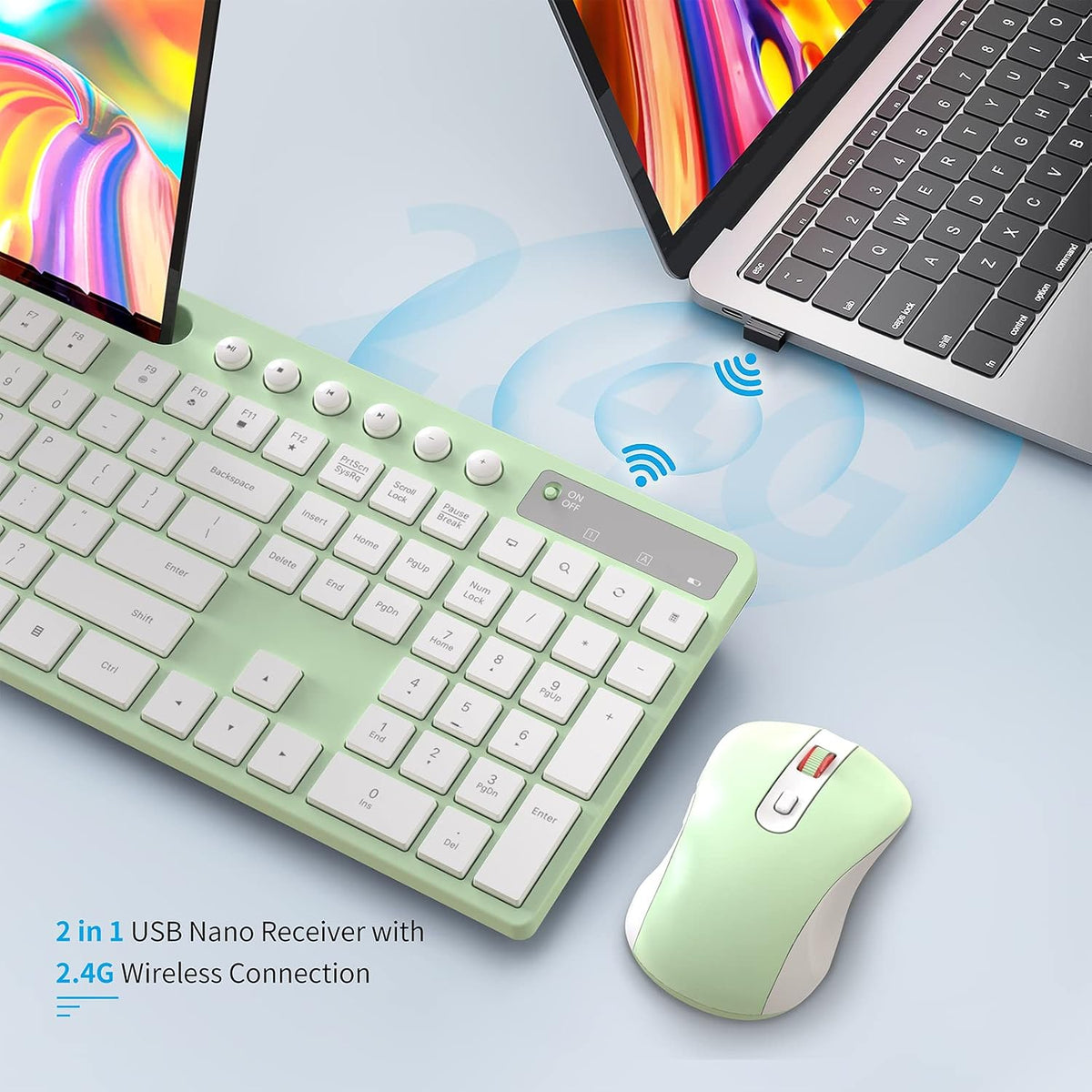 MARVO Wirelss - Combo de teclado y mouse con soporte para teléfono,...