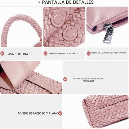 Bolso de mano de mujer con asa superior de cuero vegano tejido a ma...