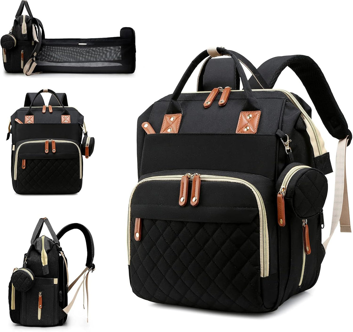 Lamroro Bolsa de pañales con cambiador, mochila de pañales 3 en 1 i...
