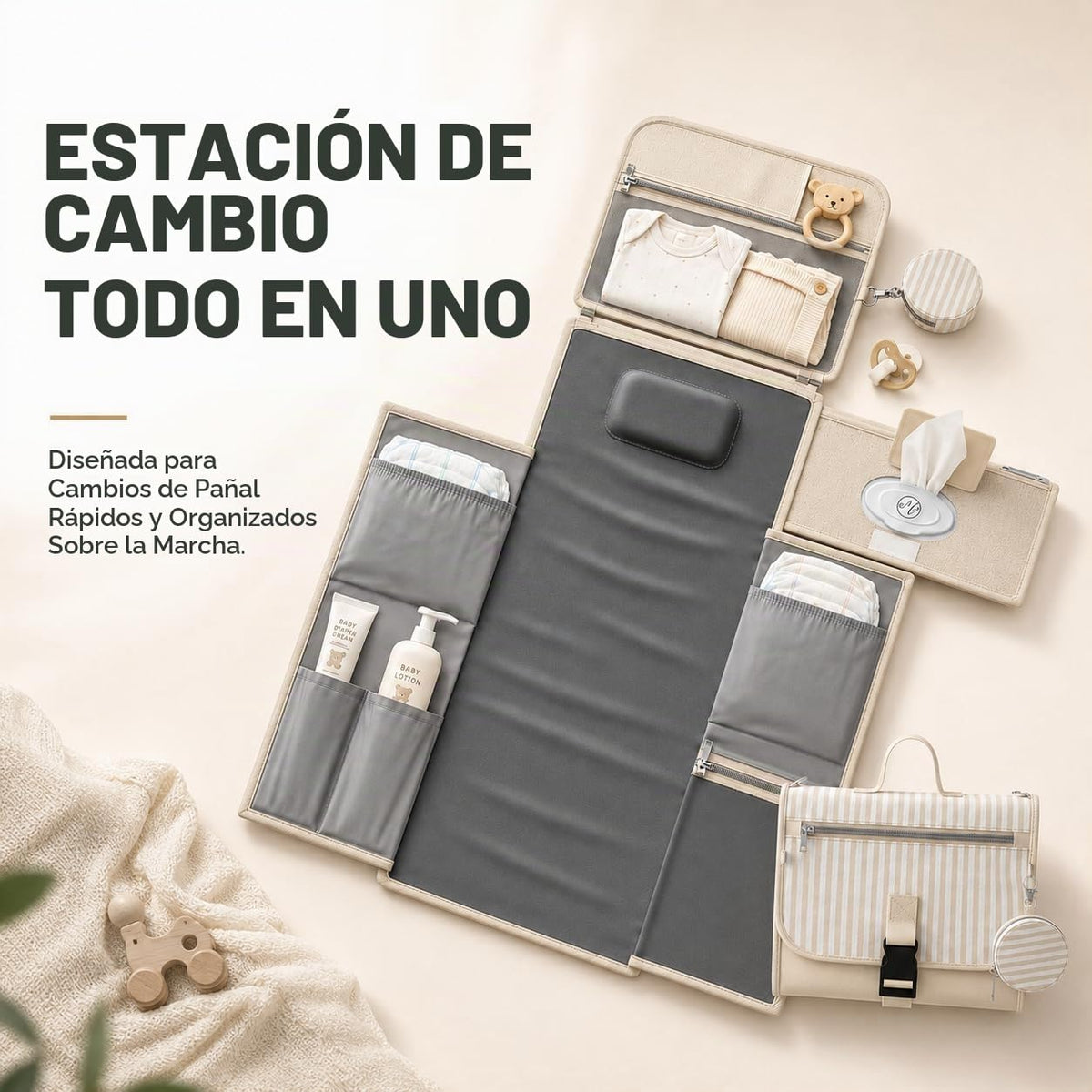 Cambiador de pañales portátil, grande, impermeable, cambiador de vi...