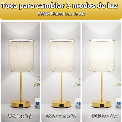 Juego de 2 lámparas táctiles doradas de 17.6" para dormitorio,...
