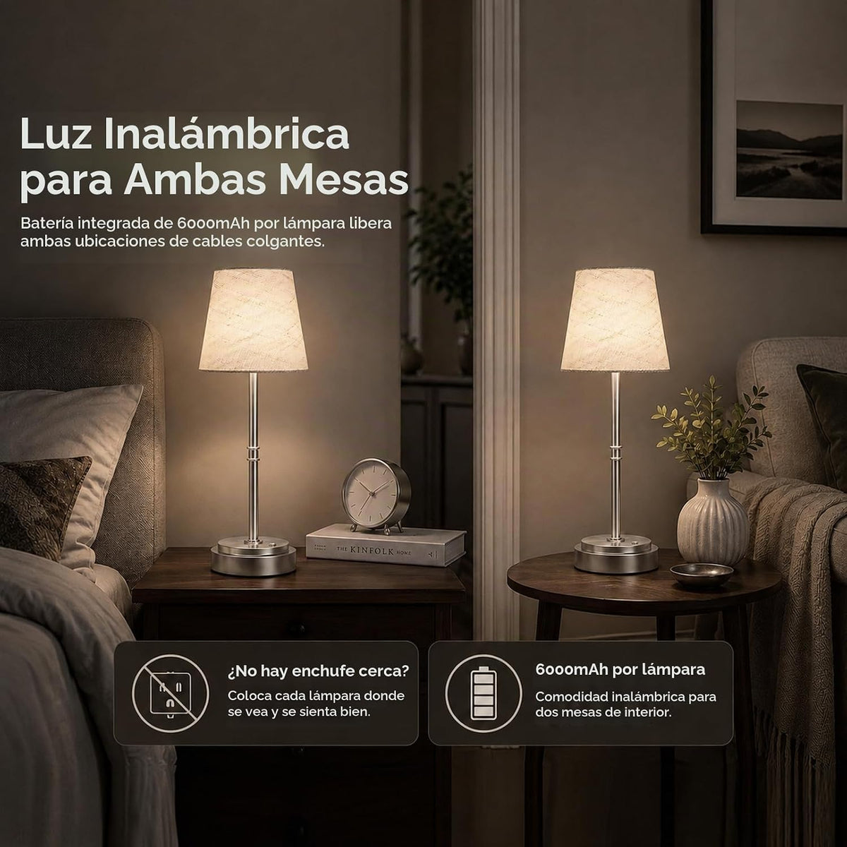 Paquete de 2 lámparas de mesa inalámbricas, lámparas recargables qu...