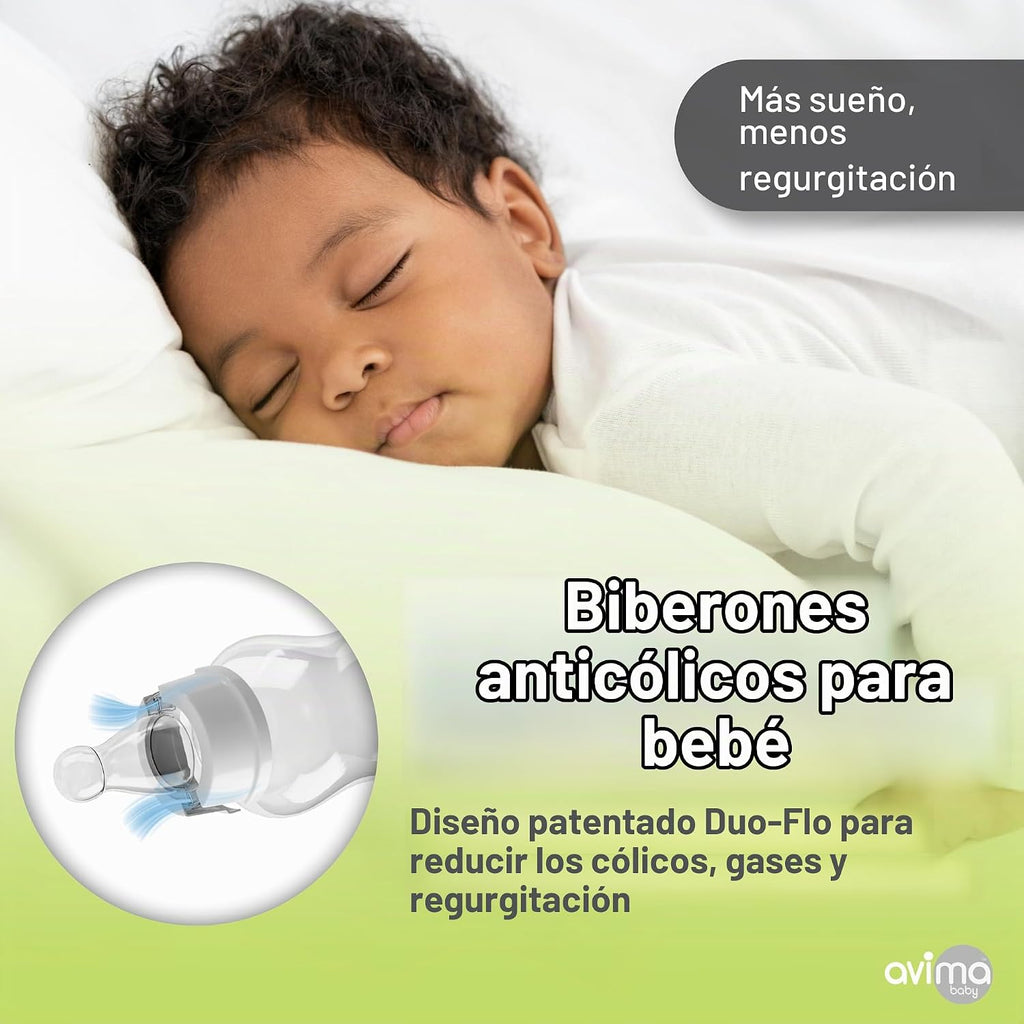 Biberones anticólicos Avima de 4 oz con tetinas de flujo lento. 0-3...