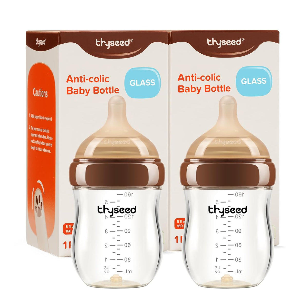 Thyseed Biberón de vidrio anticólico para bebés amamantados, alimen...