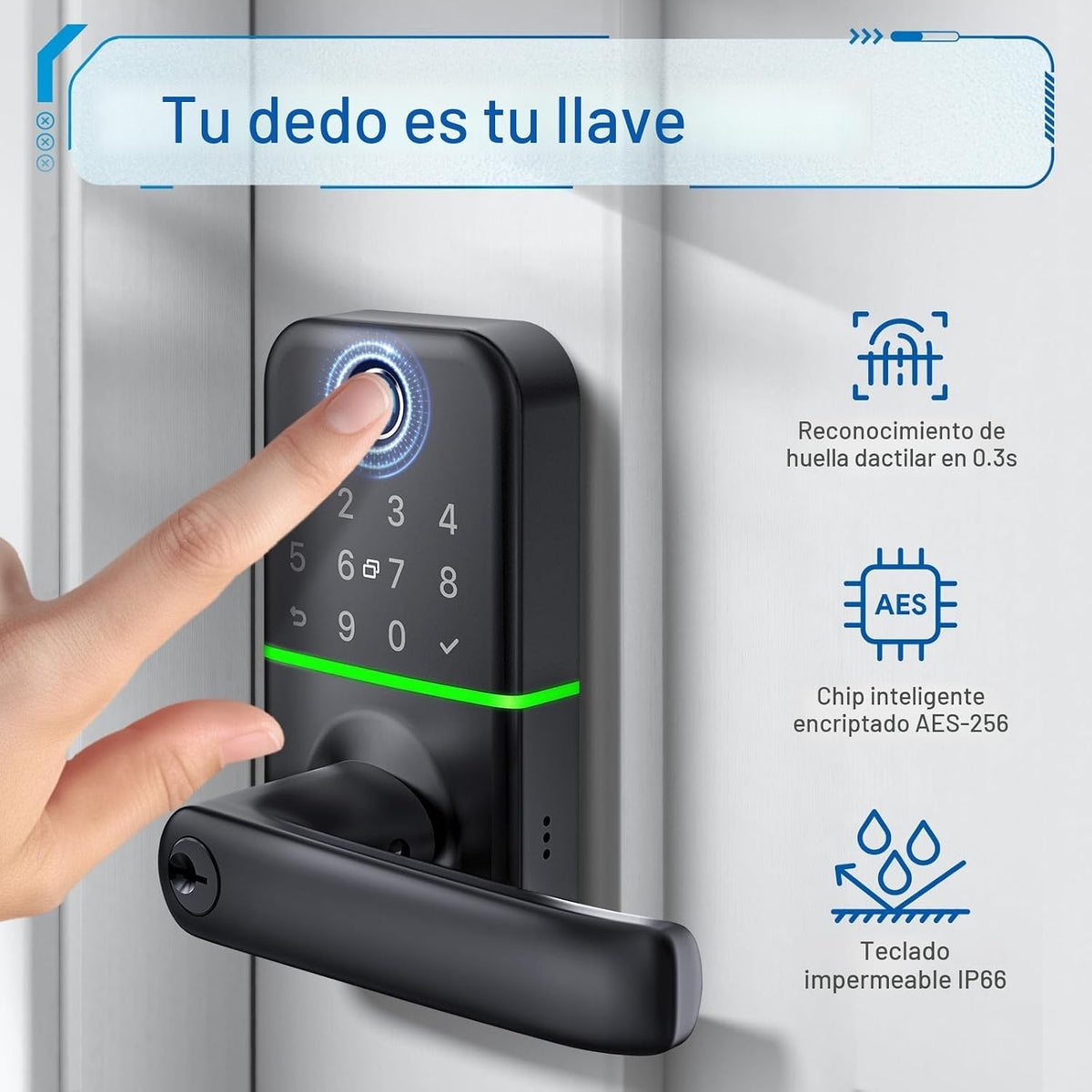 Cerradura de puerta inteligente con teclado y manija: Cerradura sin...