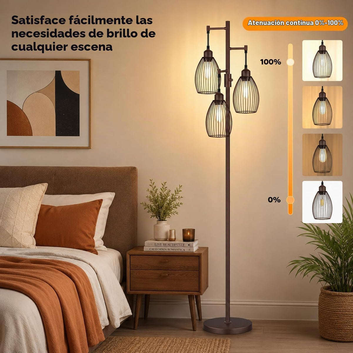 Nintiue Lámpara de pie regulable, 3 bombillas LED de 800LM incluida...