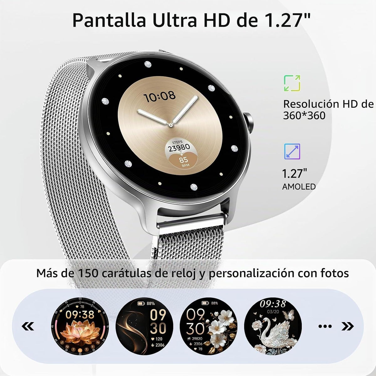 Reloj inteligente para mujer, reloj inteligente AMOLED HD de 1.27 p...