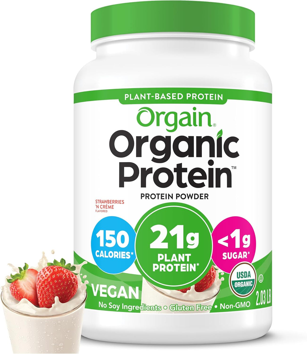 Orgain Proteína en polvo vegana orgánica de 0.74 oz, fresas y crema...