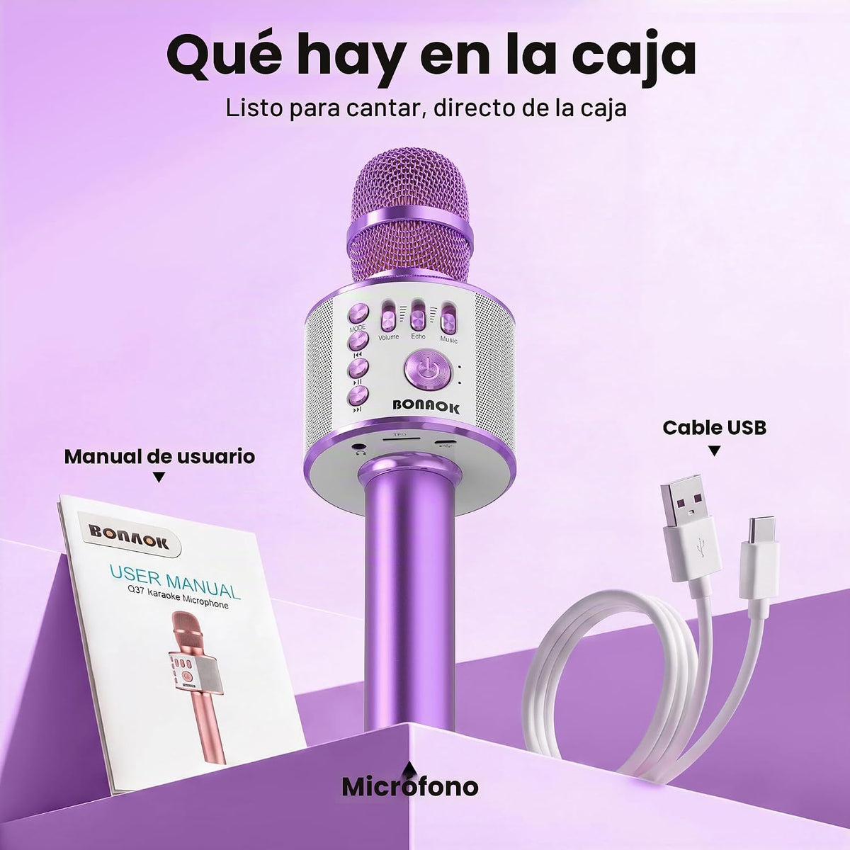 BONAOK - Micrófono inalámbrico Bluetooth de karaoke, 3 en 1; máquin...